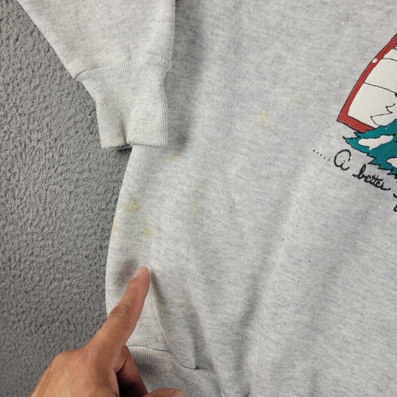 Vintage Cat Winter Sweatshirt Womens 1X Gray Collared Snowy Scenery Made USA 90s - Picture 7 of 13